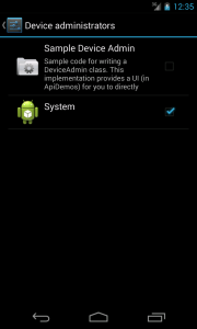 Device admin list does show OBAD as an admin in non vulnerable Android