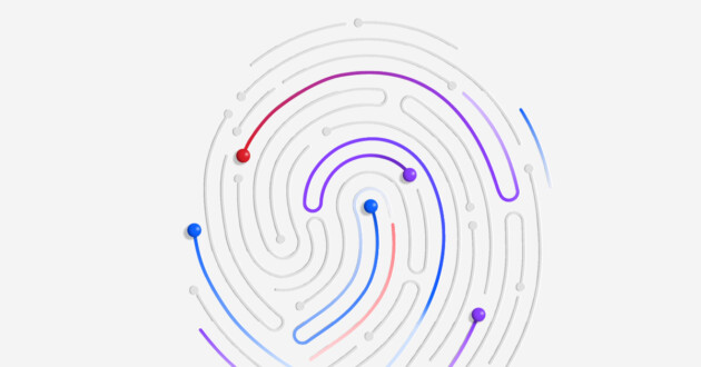 Illustration of a colorful, digital fingerprint
